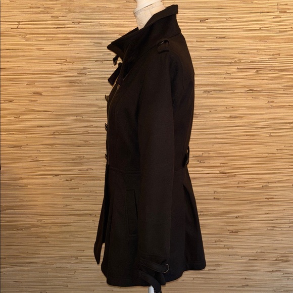 Ellen Tracy Black dark navy Trench Coat feminine military style medium EUC! - Picture 3 of 11